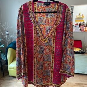 Tolani Red and Blue Paisley Tunic Top